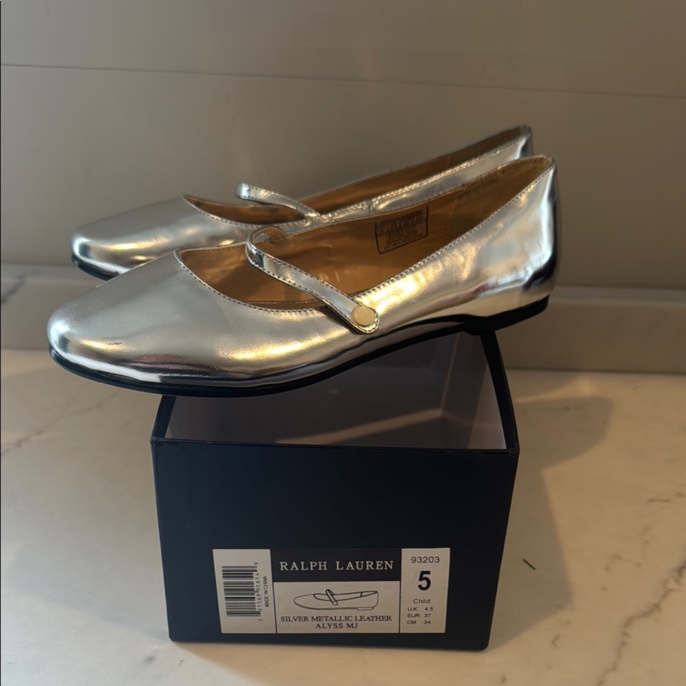 Ralph Lauren Alyssa Metallic Leather Mary big kids Shoes size 5